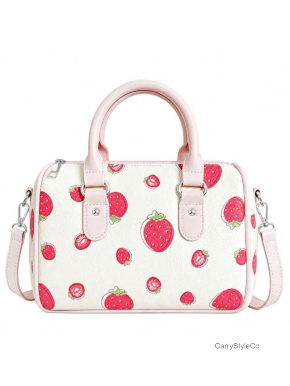 Fruit Print PU Leather Small Crossbody Boston Bag with Adjustable Strap